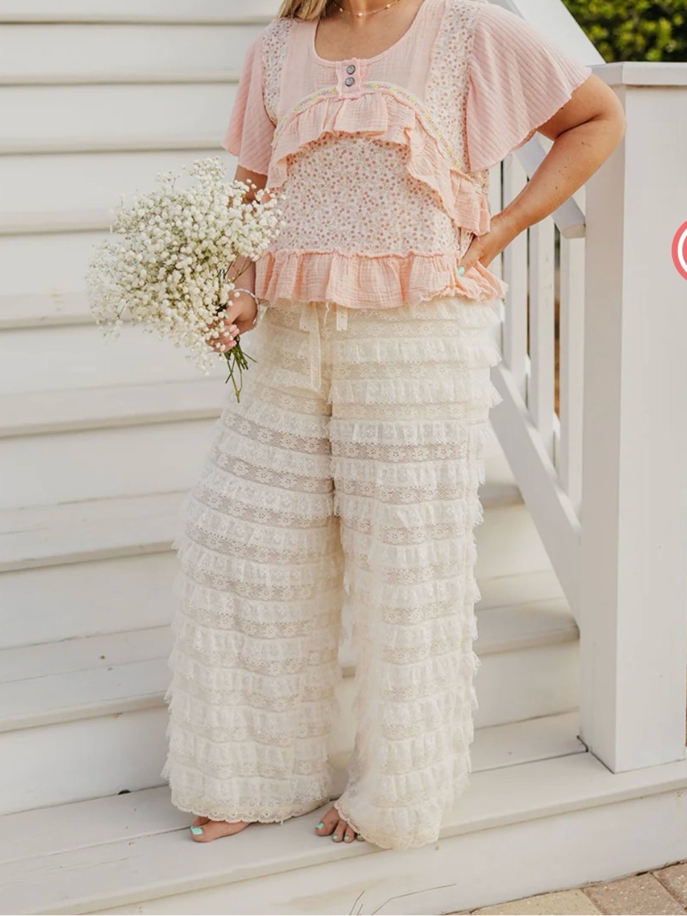 POL Cream Lace Ruffled Curtain Panel - Picture 3 of 5